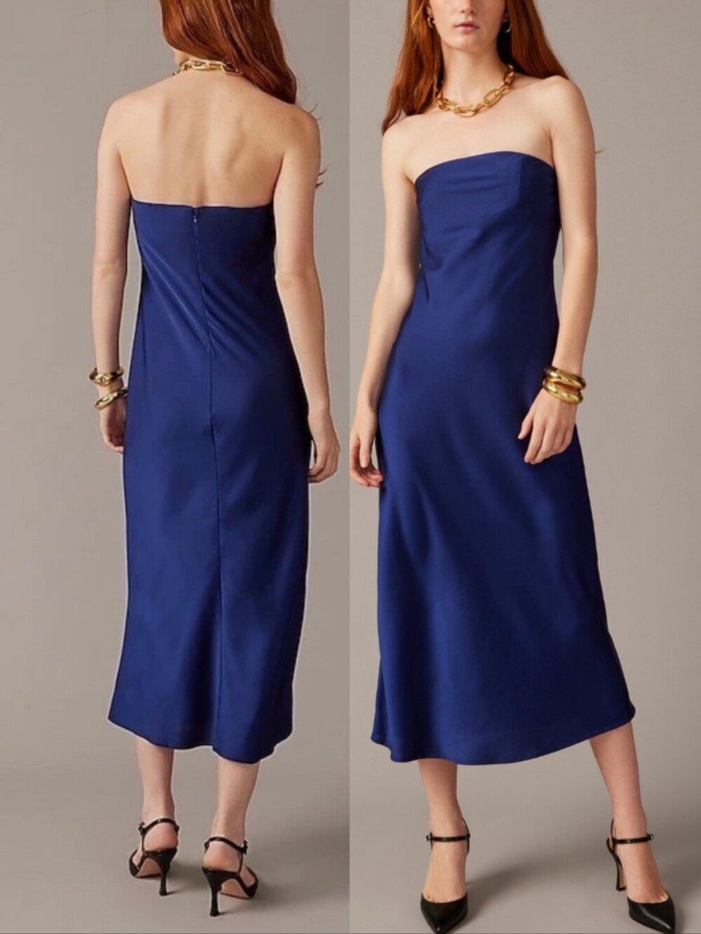 J crew Collection strapless Gwyneth slip dress in luster charmeuse Navy